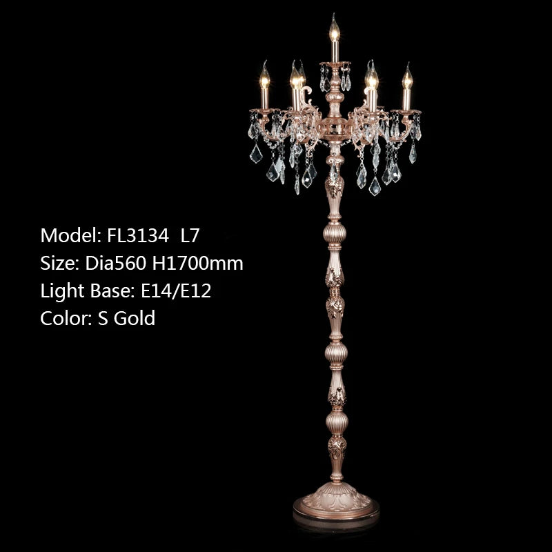 Classic 7 Lights Crystal Floor Lamp, Floor Stand Light Fixture Cristal Lustre Candelabra Standing Lamp Centerpiece