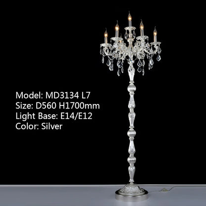 Classic 7 Lights Crystal Floor Lamp, Floor Stand Light Fixture Cristal Lustre Candelabra Standing Lamp Centerpiece