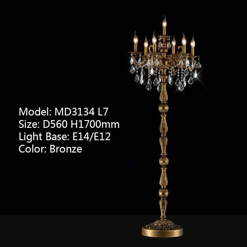 Classic 7 Lights Crystal Floor Lamp, Floor Stand Light Fixture Cristal Lustre Candelabra Standing Lamp Centerpiece