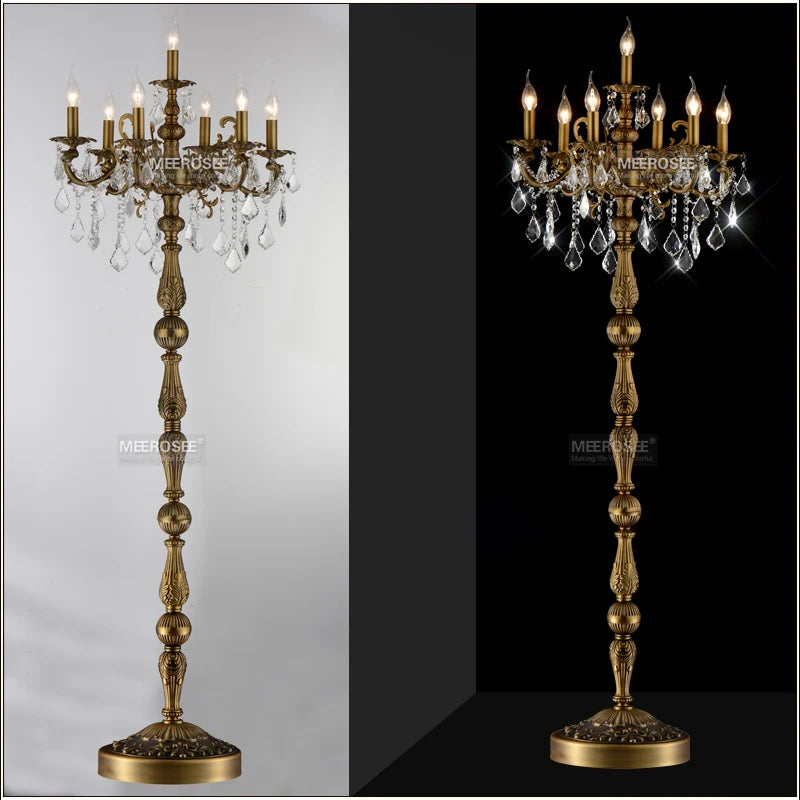 Classic 7 Lights Crystal Floor Lamp, Floor Stand Light Fixture Cristal Lustre Candelabra Standing Lamp Centerpiece