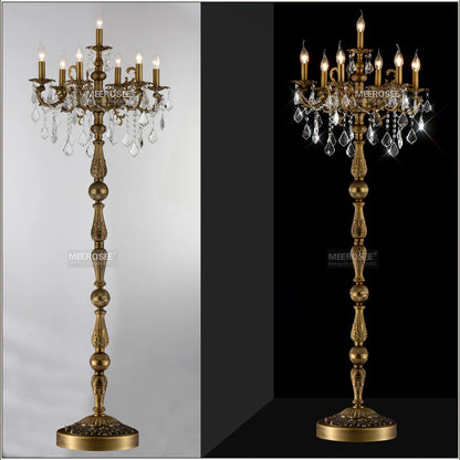 Classic 7 Lights Crystal Floor Lamp, Floor Stand Light Fixture Cristal Lustre Candelabra Standing Lamp Centerpiece