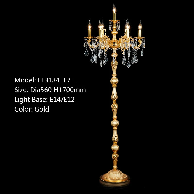 Classic 7 Lights Crystal Floor Lamp, Floor Stand Light Fixture Cristal Lustre Candelabra Standing Lamp Centerpiece