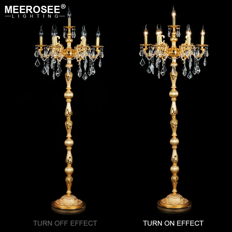 Classic 7 Lights Crystal Floor Lamp, Floor Stand Light Fixture Cristal Lustre Candelabra Standing Lamp Centerpiece