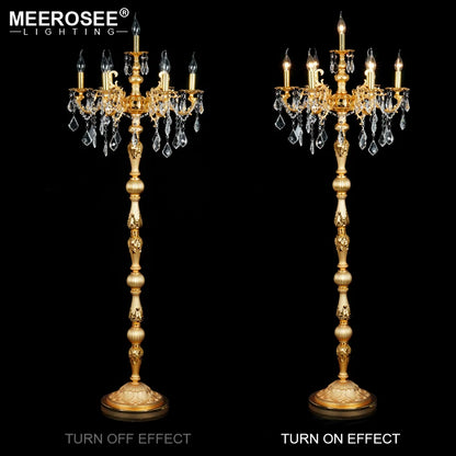 Classic 7 Lights Crystal Floor Lamp, Floor Stand Light Fixture Cristal Lustre Candelabra Standing Lamp Centerpiece