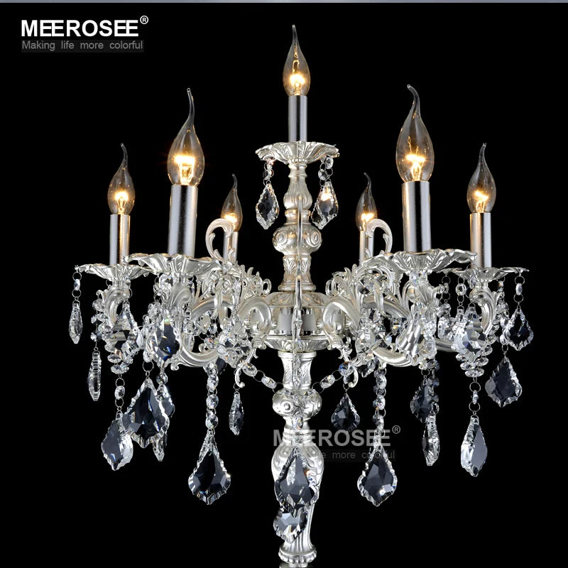 Classic 7 Lights Crystal Floor Lamp, Floor Stand Light Fixture Cristal Lustre Candelabra Standing Lamp Centerpiece