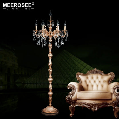 Classic 7 Lights Crystal Floor Lamp, Floor Stand Light Fixture Cristal Lustre Candelabra Standing Lamp Centerpiece