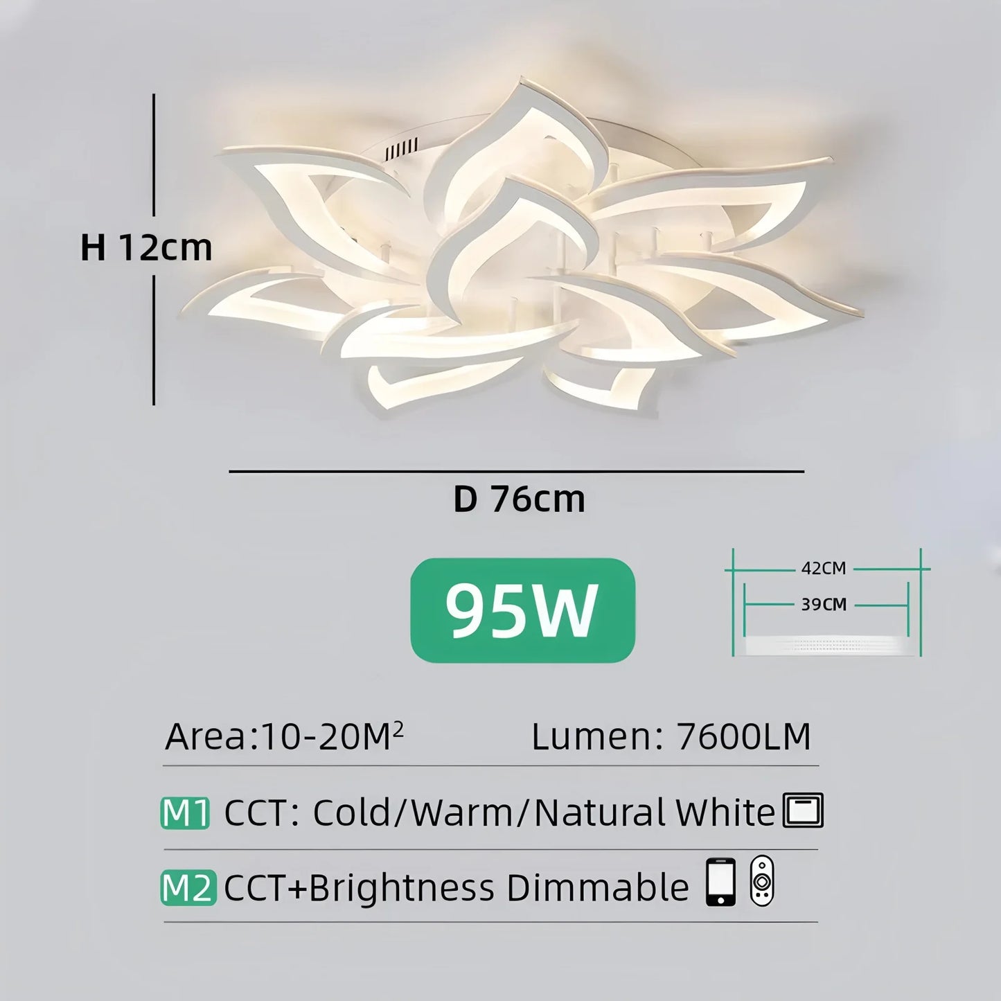 Nexus Nordic Minimalist Ceiling Light With Remote Control Living Room Modern Creative Petal Design Ceiling Lamp Fixture Bedroom