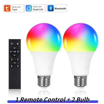 E27 Smart LED Bulb Bluetooth WiFi RGB Light Bulb 9W 15W 18W Tuya Smart Life APP Control Color Changing Lamp 220V Energy Saving Ceiling Light Remote Control Voice Control Bedroom Home Decor Night Light Group Control Intelligent Lighting Wholesale