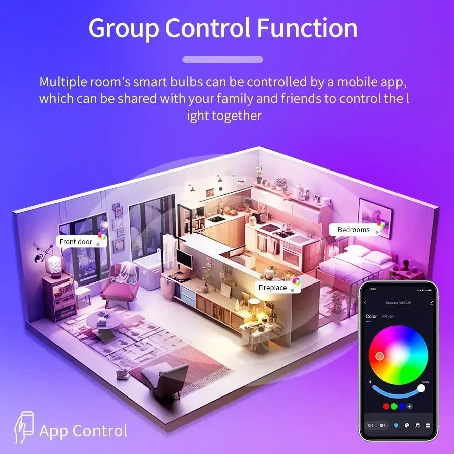 E27 Smart LED Bulb Bluetooth WiFi RGB Light Bulb 9W 15W 18W Tuya Smart Life APP Control Color Changing Lamp 220V Energy Saving Ceiling Light Remote Control Voice Control Bedroom Home Decor Night Light Group Control Intelligent Lighting Wholesale