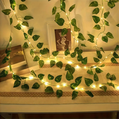 Green Leaf String Lights Ivy Leaf Fairy Lights LED Garland Vine Lights Bedroom Wall Decor Party Wedding Birthday Christmas Valentine's Day Festival Home Decoration Indoor Outdoor Ambient Lighting Battery USB Powered Wholesale