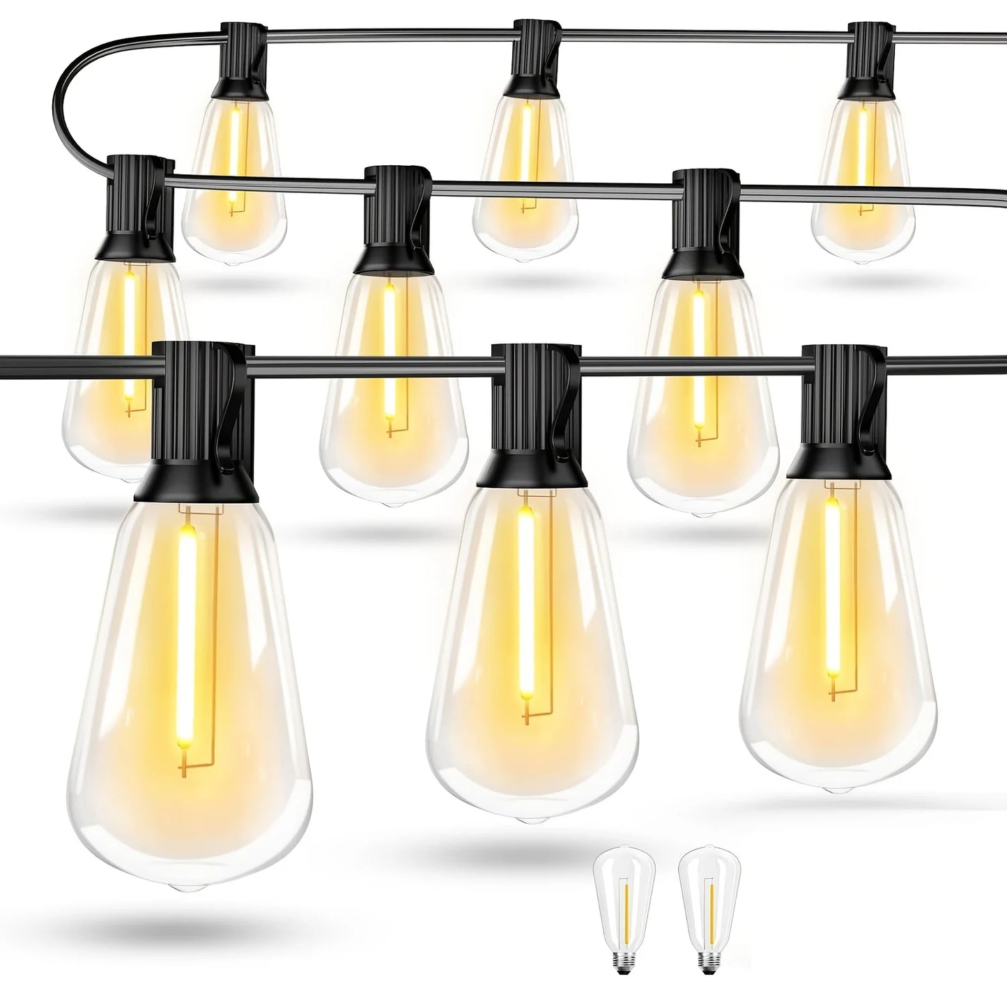 LED Outdoor String Lights ST38 Patio Lights , Outside Hanging Light Waterproof for Porch, Deck, Garden, Backyard, Balcony, 2700K