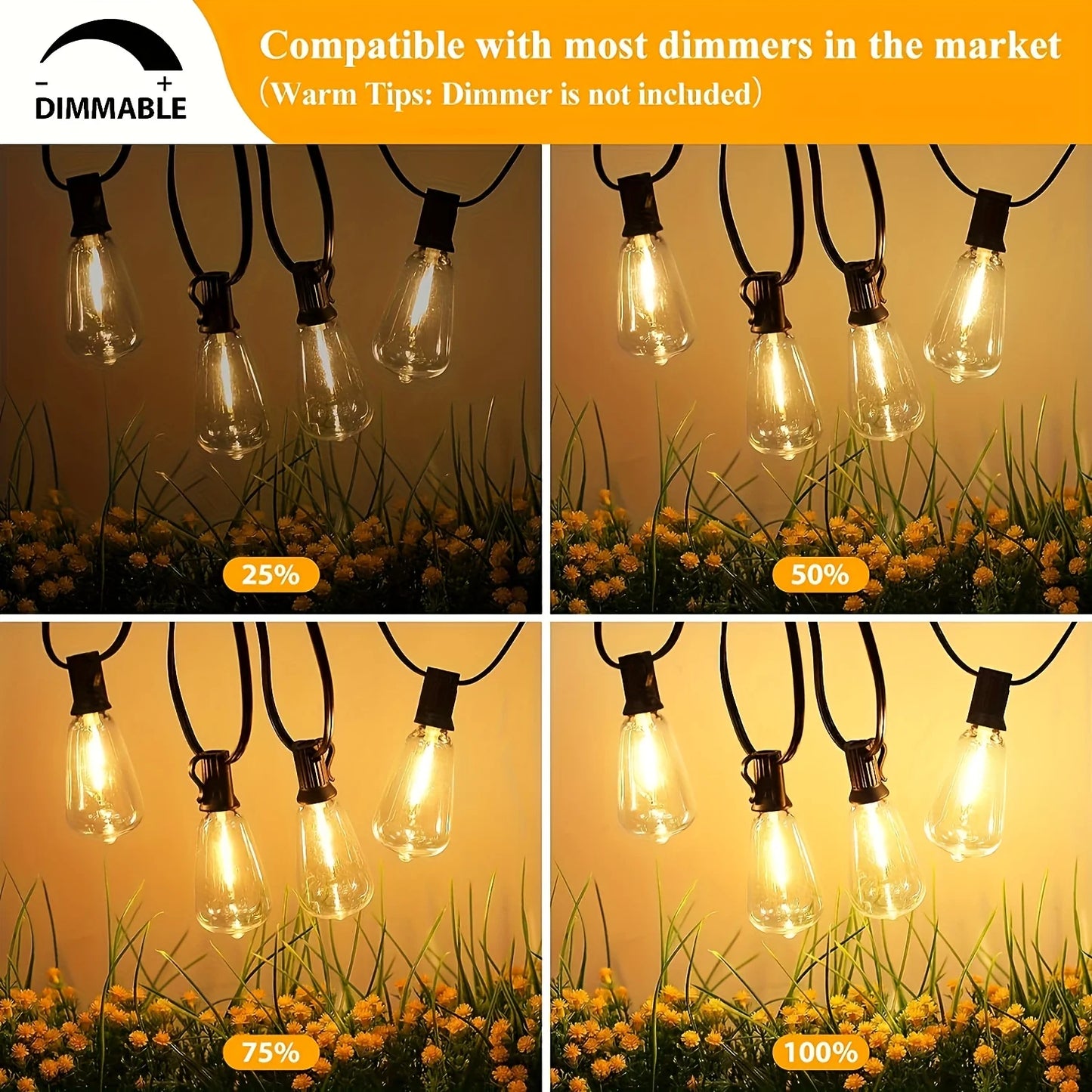 LED Outdoor String Lights ST38 Patio Lights , Outside Hanging Light Waterproof for Porch, Deck, Garden, Backyard, Balcony, 2700K