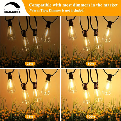 LED Outdoor String Lights ST38 Patio Lights , Outside Hanging Light Waterproof for Porch, Deck, Garden, Backyard, Balcony, 2700K