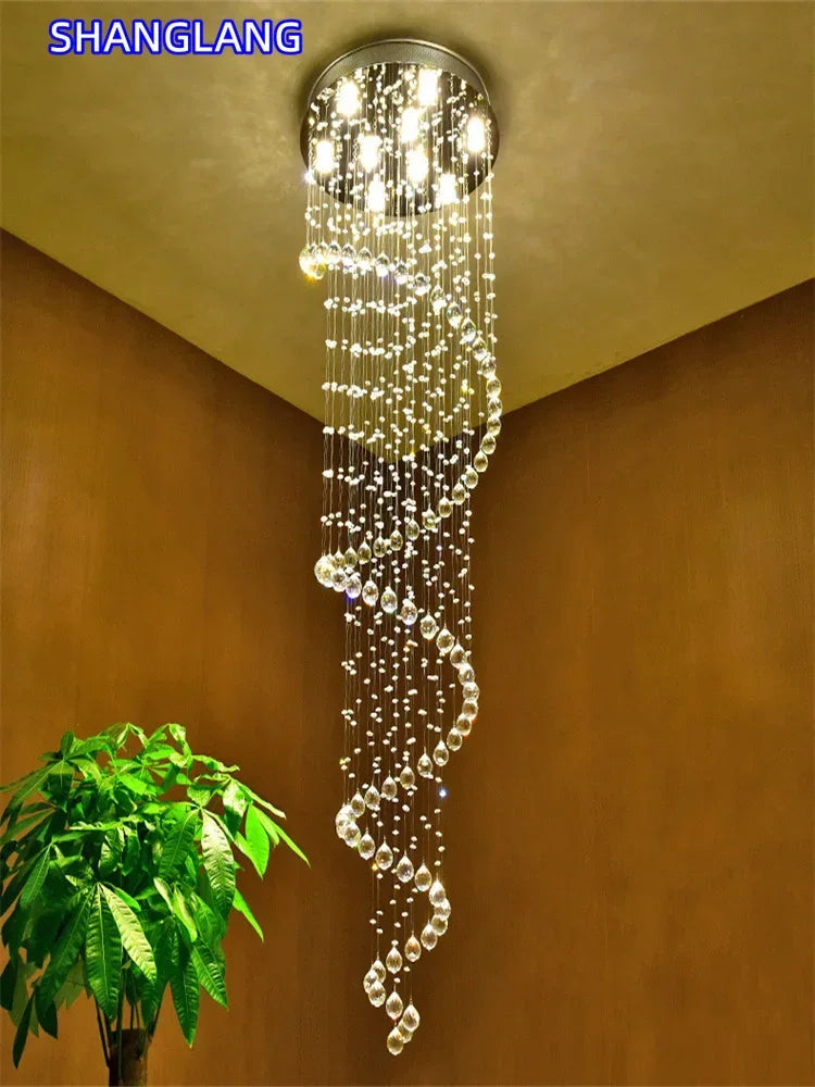 Modern Large K9 Crystal LED Chandelier Spiral Staircase Pendant Light Luxury Living Room High Ceiling Lamp Dining Room Bedroom Kitchen Hanging Fixture Villa Hotel Foyer Entryway Home Decor Indoor Lighting Designer Wholesale