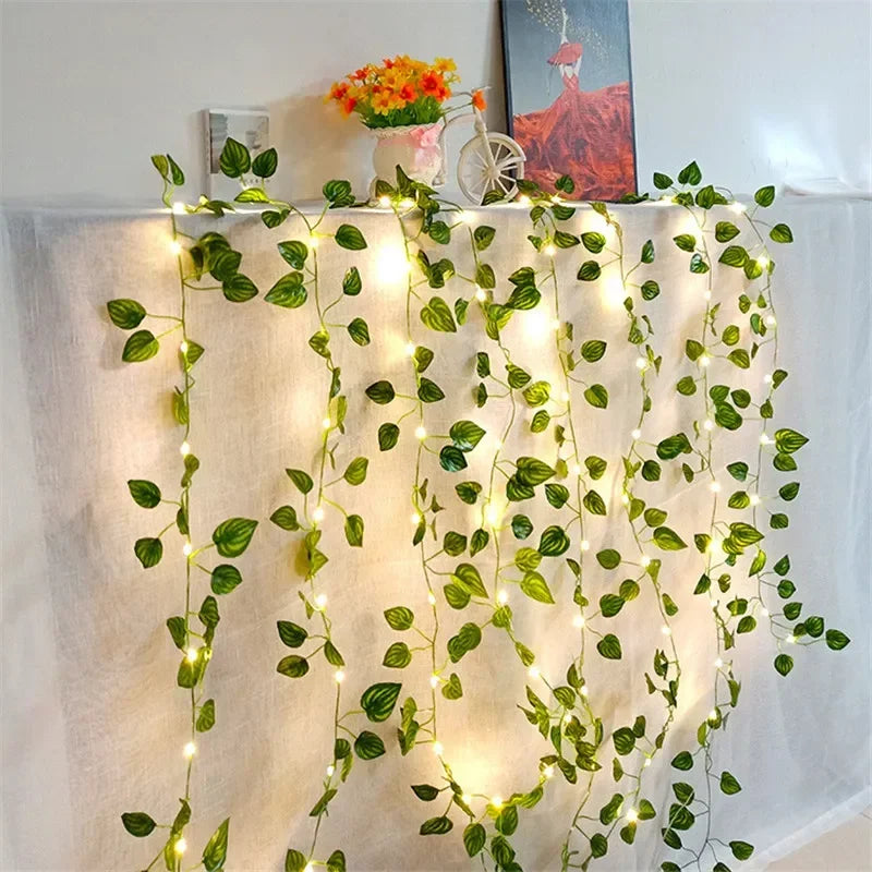 Green Leaf String Lights Ivy Leaf Fairy Lights LED Garland Vine Lights Bedroom Wall Decor Party Wedding Birthday Christmas Valentine's Day Festival Home Decoration Indoor Outdoor Ambient Lighting Battery USB Powered Wholesale