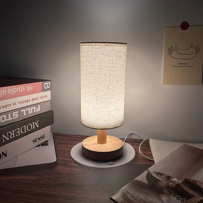1PC Wooden Bedside Lamp Linen Shade USB LED Night Light Warm Glow Table Lamp Bedroom Decor Modern Minimalist Desk Lamp Reading Light Nightstand Lamp Home Decor Ambient Lighting Living Room Office Study Room Indoor Lighting Gift Wholesale