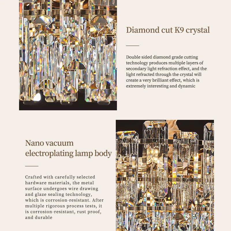 Loft Crystal Chandelier Modern LED Pendant Light Ceiling Hanging Lamp Dining Room Living Room Villa Luxury Home Decor Indoor Lighting Designer Ceiling Fixture Kitchen Foyer Staircase Hotel Contemporary Lighting Wholesale