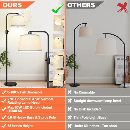 Black Modern Arc Floor Lamp Dimmable Tall Standing Lamp Linen Lampshade 1000 Lumen LED Edison Bulb Living Room Bedroom Office Dining Room Reading Light Home Decor Minimalist Indoor Lighting Contemporary Standing Lamp Wholesale