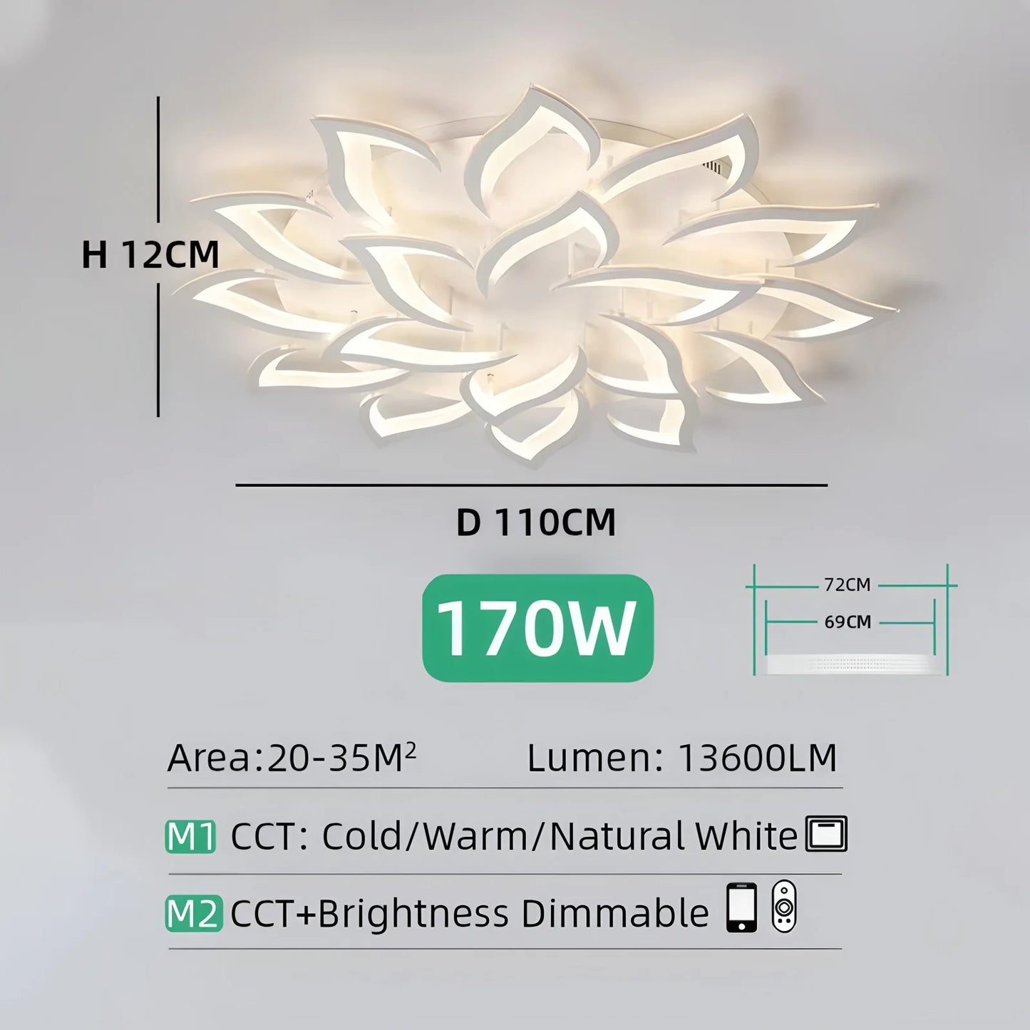 Nexus Nordic Minimalist Ceiling Light With Remote Control Living Room Modern Creative Petal Design Ceiling Lamp Fixture Bedroom