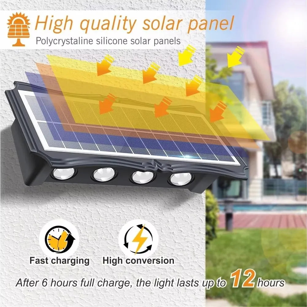Luxury Outdoor Solar Wall Lamp Waterproof LED Up Down Light Solar Powered Garden Balcony Patio Porch Fence Yard Landscape Wall Sconce Exterior Decorative Lighting Dusk to Dawn Wireless IP65 Modern Home Outdoor Lamp Wholesale OEM Supplier