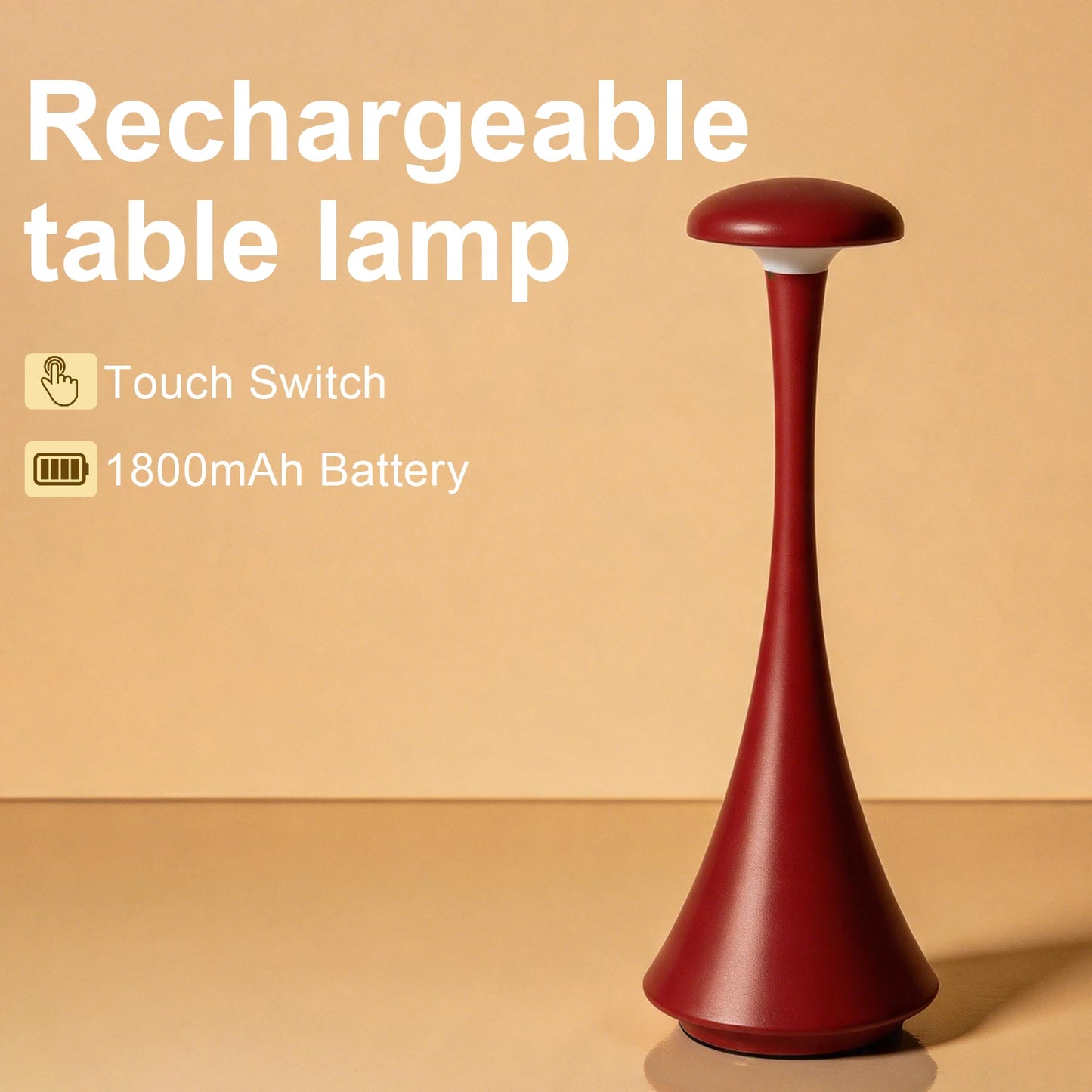 Mushroom Table Lamp Rechargeable Wireless Touch Lamp Creative Desk Lamp USB-C Desk Lamp Bedroom Atmosphere Light