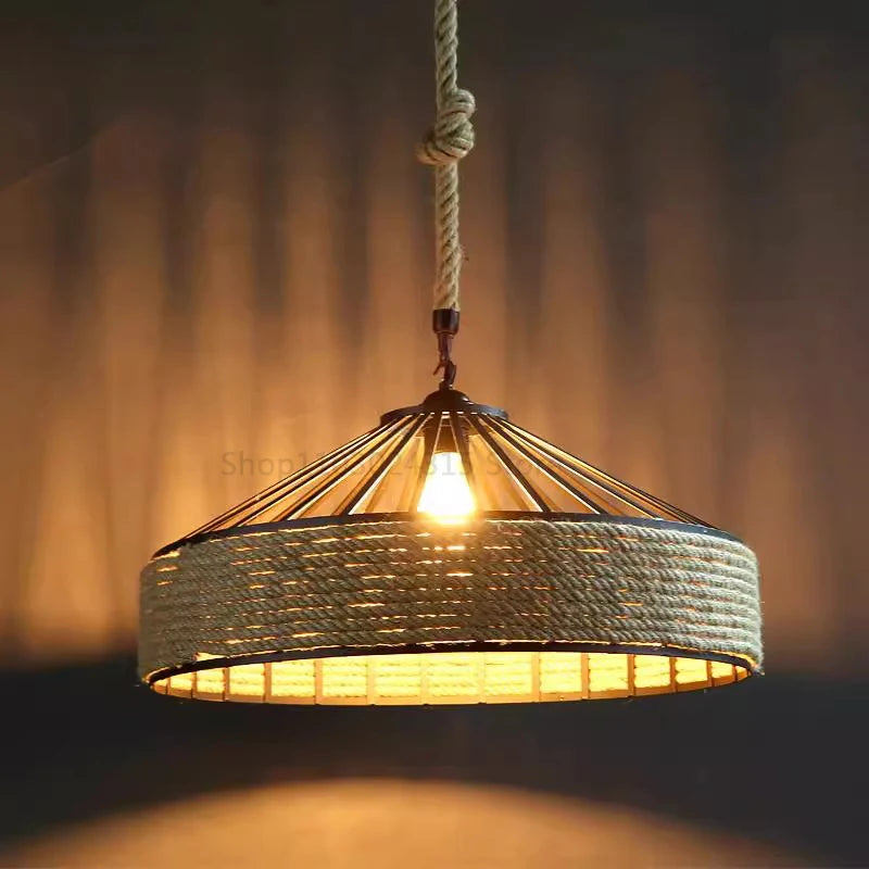 Classical Hemp Rope Pendant Lamp Retro Hanging Chandelier Industrial Iron Ceiling Light Dining Room Living Room Kitchen Cafe Bar Vintage Antique Lighting Fixture Rustic Farmhouse Home Decor E27 Bulb Decorative Indoor Lighting Wholesale