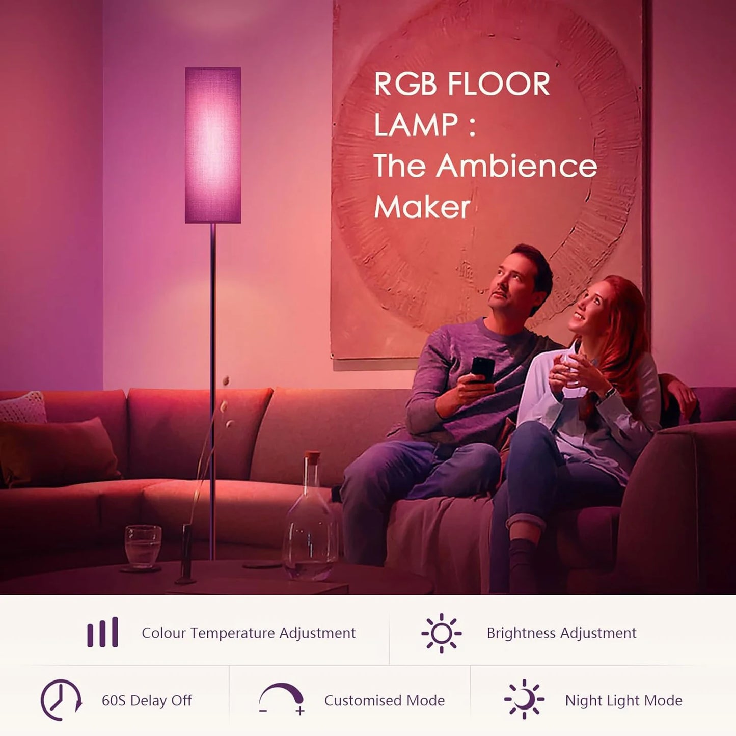 US Modern RGB Floor Lamp Tall Standing LED Light Bedroom Living Room Study Room Lamp Corner Lamp Decorative Home Lighting Smart Color Changing Floor Light Ambient Mood Lamp Remote Control Minimalist Luxury Indoor Decoration Office Reading Lamp Wholesale