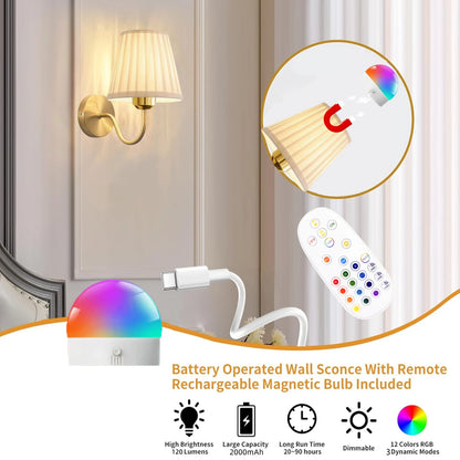 Battery Powered Wall Light Wireless Rechargeable LED Wall Lamp Remote Control Dimmable 15 Color RGB Timer Gold Sconce Living Room Bedroom Entryway Hallway Bedside Lamp Ambient Lighting Home Decor Modern Indoor Lighting Wholesale
