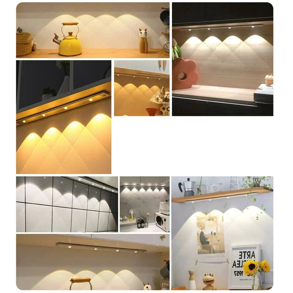 LED Cabinet Night Light Motion Sensor Wireless Under Cabinet Light Ultra Thin Rechargeable Closet Lamp Kitchen Bedroom Wardrobe Staircase Hallway Magnetic Stick On LED Bar Light USB Charging Indoor Lighting Home Decor Wholesale