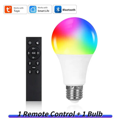 E27 Smart LED Bulb Bluetooth WiFi RGB Light Bulb 9W 15W 18W Tuya Smart Life APP Control Color Changing Lamp 220V Energy Saving Ceiling Light Remote Control Voice Control Bedroom Home Decor Night Light Group Control Intelligent Lighting Wholesale