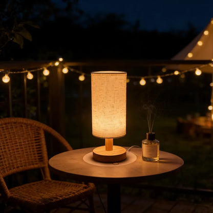 1PC Wooden Bedside Lamp Linen Shade USB LED Night Light Warm Glow Table Lamp Bedroom Decor Modern Minimalist Desk Lamp Reading Light Nightstand Lamp Home Decor Ambient Lighting Living Room Office Study Room Indoor Lighting Gift Wholesale