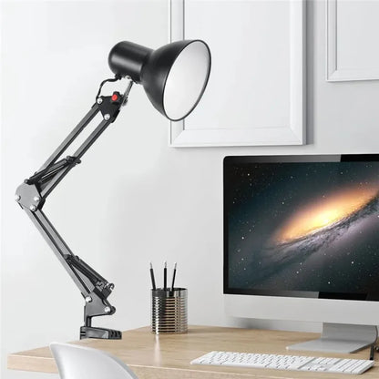 Swing Arm Clamp Lamp EU US Plug Desk Light Flexible E27 E26 Bulb 85-265V Office Studio Lighting for Study Bedside Bedroom