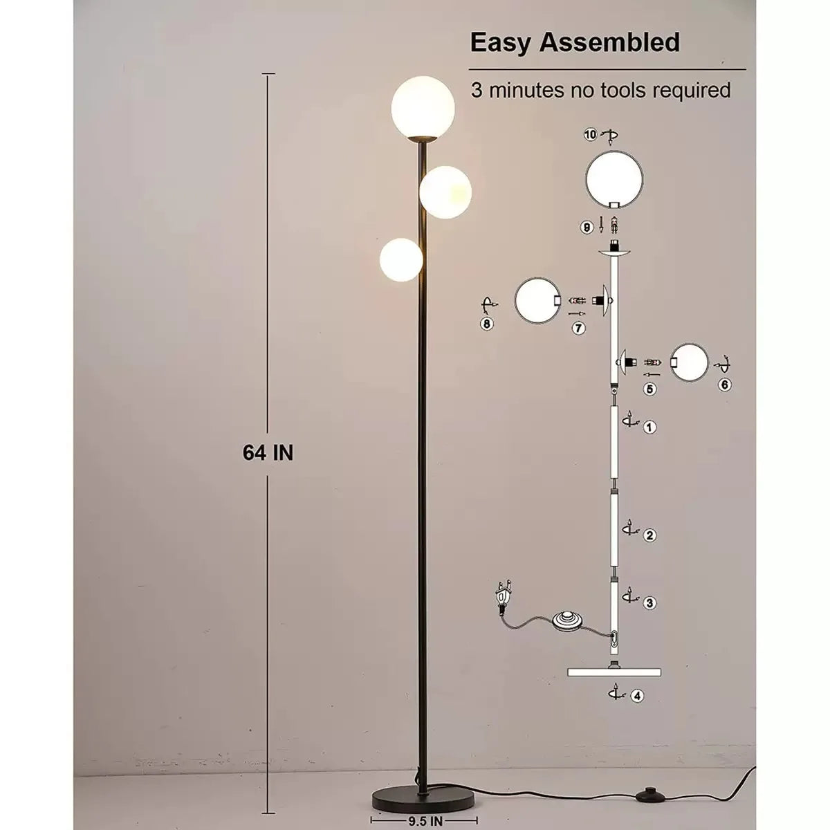 220V LED Floor Lamp Modern Round Ball Standing Lamp E27 Bulb Fixture Living Room Sofa Side Light Bedroom Bedside Lamp Minimalist Home Decor Decorative Lighting Nordic Style Luxury Corner Lamp Indoor Lighting Hotel Villa Decoration Wholesale