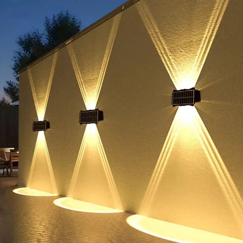Luxury Outdoor Solar Wall Lamp Waterproof LED Up Down Light Solar Powered Garden Balcony Patio Porch Fence Yard Landscape Wall Sconce Exterior Decorative Lighting Dusk to Dawn Wireless IP65 Modern Home Outdoor Lamp Wholesale OEM Supplier