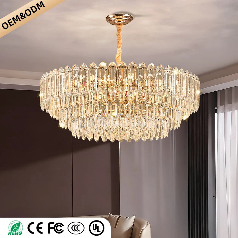 Modern LED Ceiling Hanging Lamp Luxury Circular Chandelier Pendant Light Living Room Dining Table Lighting Designer Crystal High Ceiling Lamp Indoor Home Decor Decorative Fixture Contemporary Minimalist Villa Hotel Lighting Wholesale