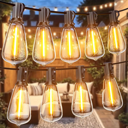 LED Outdoor String Lights ST38 Patio Lights , Outside Hanging Light Waterproof for Porch, Deck, Garden, Backyard, Balcony, 2700K