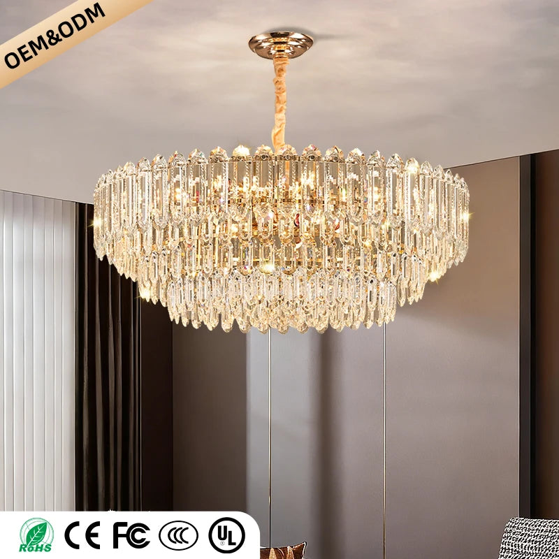 Modern LED Ceiling Hanging Lamp Luxury Circular Chandelier Pendant Light Living Room Dining Table Lighting Designer Crystal High Ceiling Lamp Indoor Home Decor Decorative Fixture Contemporary Minimalist Villa Hotel Lighting Wholesale
