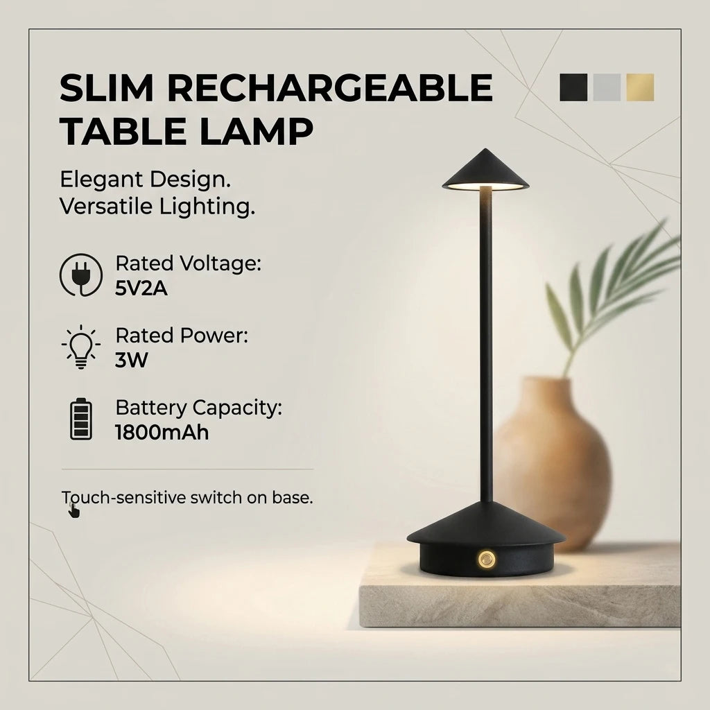 3-Color Dimmable Table Lamp LED Desk Light Touch Control Night Lamp Bedroom Bedside Lamp Rechargeable Reading Light Modern Minimalist Home Decor Ambient Lighting Office Study Room Lamp Portable Indoor Lighting Gift Wholesale