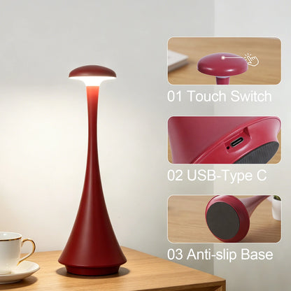 Mushroom Table Lamp Rechargeable Wireless Touch Lamp Creative Desk Lamp USB-C Desk Lamp Bedroom Atmosphere Light