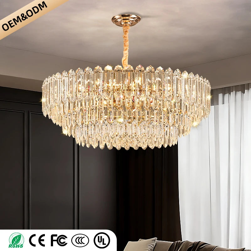 Modern LED Ceiling Hanging Lamp Luxury Circular Chandelier Pendant Light Living Room Dining Table Lighting Designer Crystal High Ceiling Lamp Indoor Home Decor Decorative Fixture Contemporary Minimalist Villa Hotel Lighting Wholesale