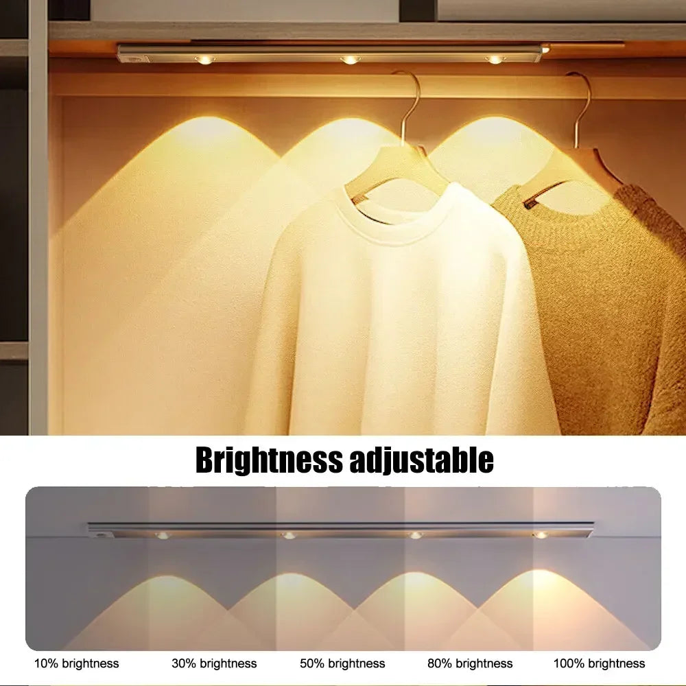 LED Cabinet Night Light Motion Sensor Wireless Under Cabinet Light Ultra Thin Rechargeable Closet Lamp Kitchen Bedroom Wardrobe Staircase Hallway Magnetic Stick On LED Bar Light USB Charging Indoor Lighting Home Decor Wholesale