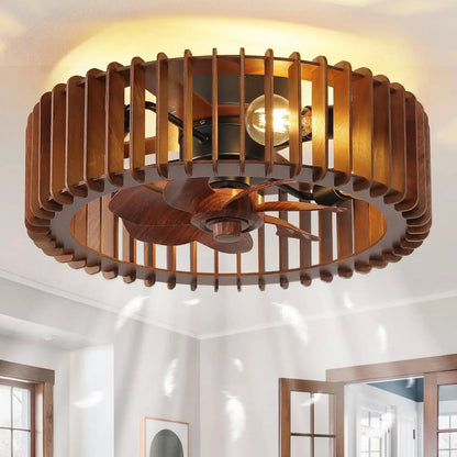 Scandinavian Ceiling Fan Pendant Light Wabi Sabi Wooden Ceiling Fan Light Modern Retro Creative Pumpkin Chandelier Bedroom Living Room Dining Room Wood Craft Hanging Lamp LED Ceiling Fixture Home Decor Indoor Lighting Luxury Wholesale