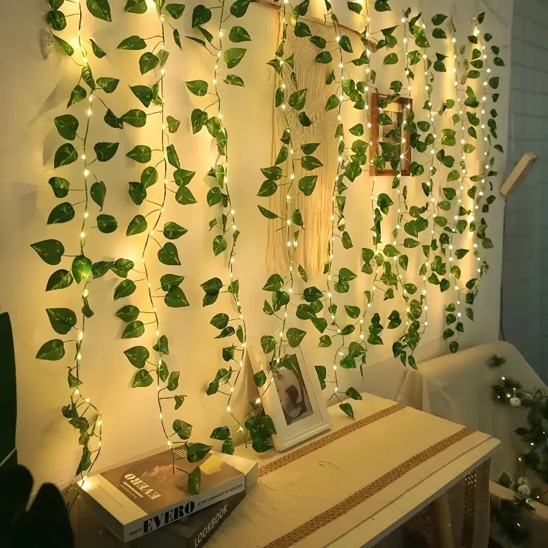 Green Leaf String Lights Ivy Leaf Fairy Lights LED Garland Vine Lights Bedroom Wall Decor Party Wedding Birthday Christmas Valentine's Day Festival Home Decoration Indoor Outdoor Ambient Lighting Battery USB Powered Wholesale