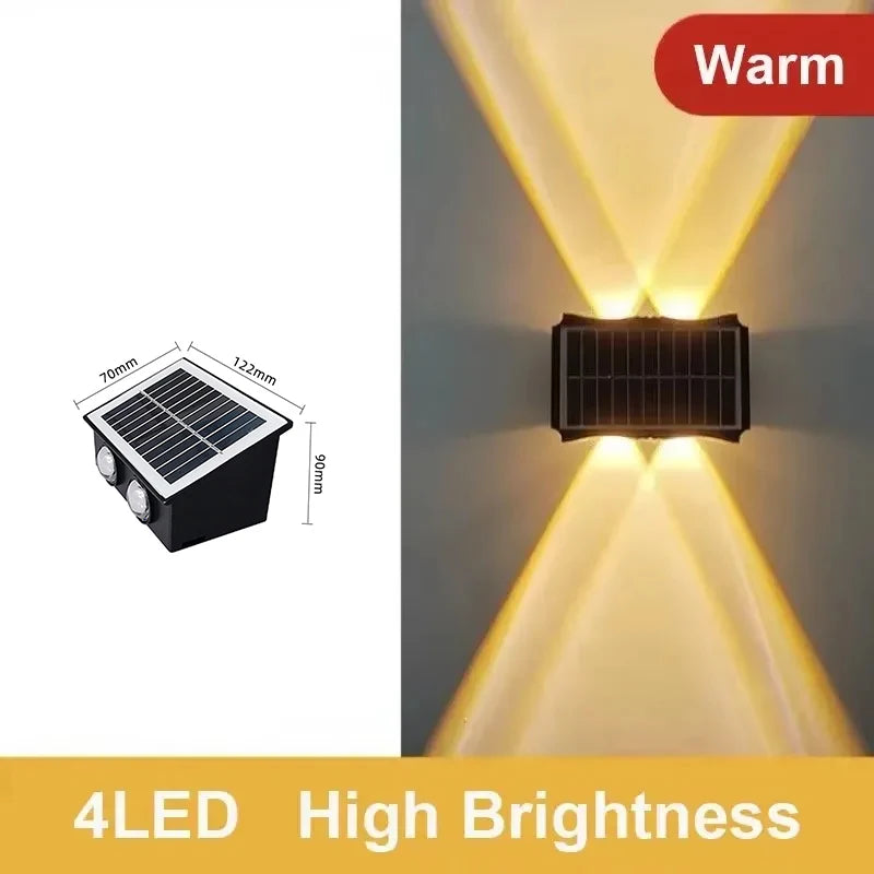 Luxury Outdoor Solar Wall Lamp Waterproof LED Up Down Light Solar Powered Garden Balcony Patio Porch Fence Yard Landscape Wall Sconce Exterior Decorative Lighting Dusk to Dawn Wireless IP65 Modern Home Outdoor Lamp Wholesale OEM Supplier