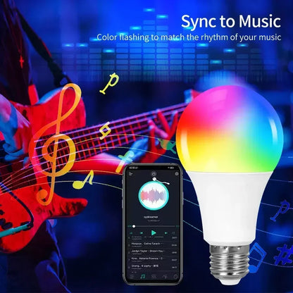E27 Smart LED Bulb Bluetooth WiFi RGB Light Bulb 9W 15W 18W Tuya Smart Life APP Control Color Changing Lamp 220V Energy Saving Ceiling Light Remote Control Voice Control Bedroom Home Decor Night Light Group Control Intelligent Lighting Wholesale