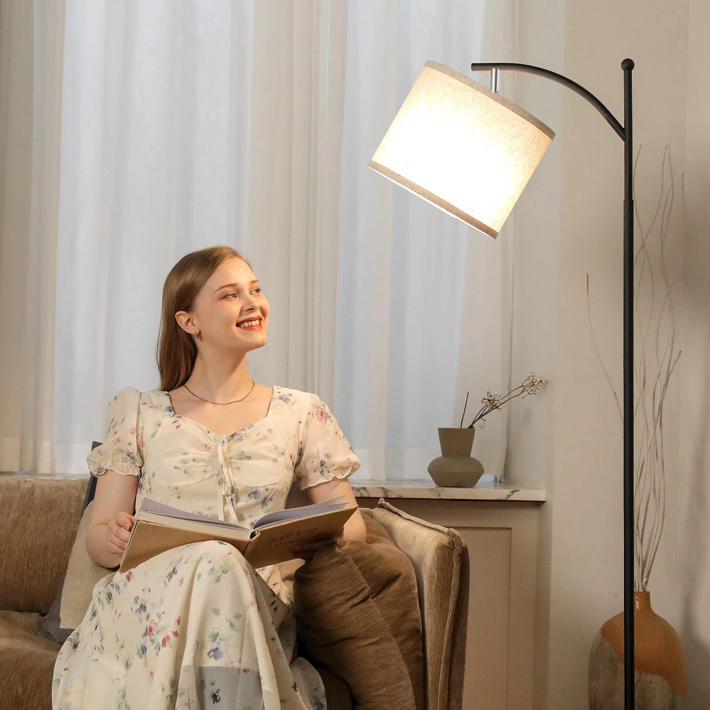 LED Floor Lamp Modern Standing Reading Lamp Curved Shade Mid Century Floor Light Living Room Bedroom Office Table Lamp Minimalist Home Decor Indoor Lighting Contemporary Designer Standing Lamp Ambient Light Wholesale