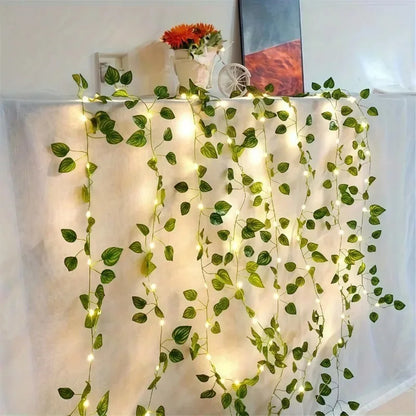 Green Leaf String Lights Ivy Leaf Fairy Lights LED Garland Vine Lights Bedroom Wall Decor Party Wedding Birthday Christmas Valentine's Day Festival Home Decoration Indoor Outdoor Ambient Lighting Battery USB Powered Wholesale