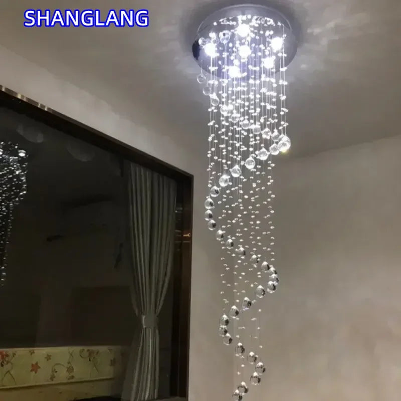 Modern Large K9 Crystal LED Chandelier Spiral Staircase Pendant Light Luxury Living Room High Ceiling Lamp Dining Room Bedroom Kitchen Hanging Fixture Villa Hotel Foyer Entryway Home Decor Indoor Lighting Designer Wholesale