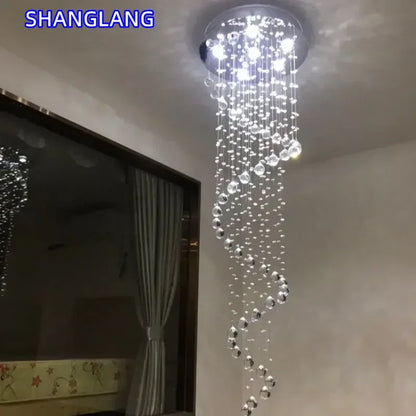 Modern Large K9 Crystal LED Chandelier Spiral Staircase Pendant Light Luxury Living Room High Ceiling Lamp Dining Room Bedroom Kitchen Hanging Fixture Villa Hotel Foyer Entryway Home Decor Indoor Lighting Designer Wholesale