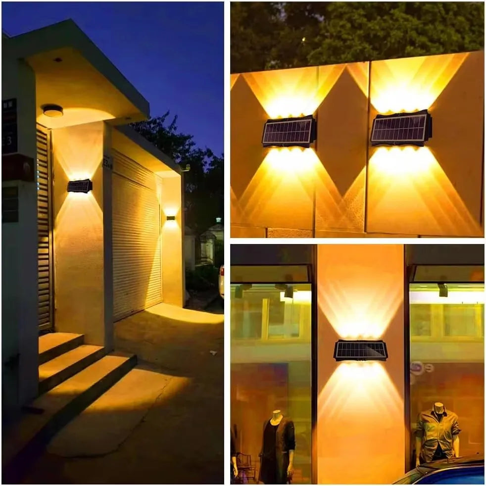 Luxury Outdoor Solar Wall Lamp Waterproof LED Up Down Light Solar Powered Garden Balcony Patio Porch Fence Yard Landscape Wall Sconce Exterior Decorative Lighting Dusk to Dawn Wireless IP65 Modern Home Outdoor Lamp Wholesale OEM Supplier
